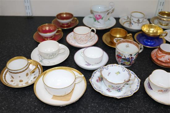 A collection of twenty eight Continental porcelain tea and coffee cups and saucers and four other cups, late 18th - early 20th century,